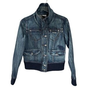 Harley Davidson Womens Denim Jacket With Embroidered Logo Size Small